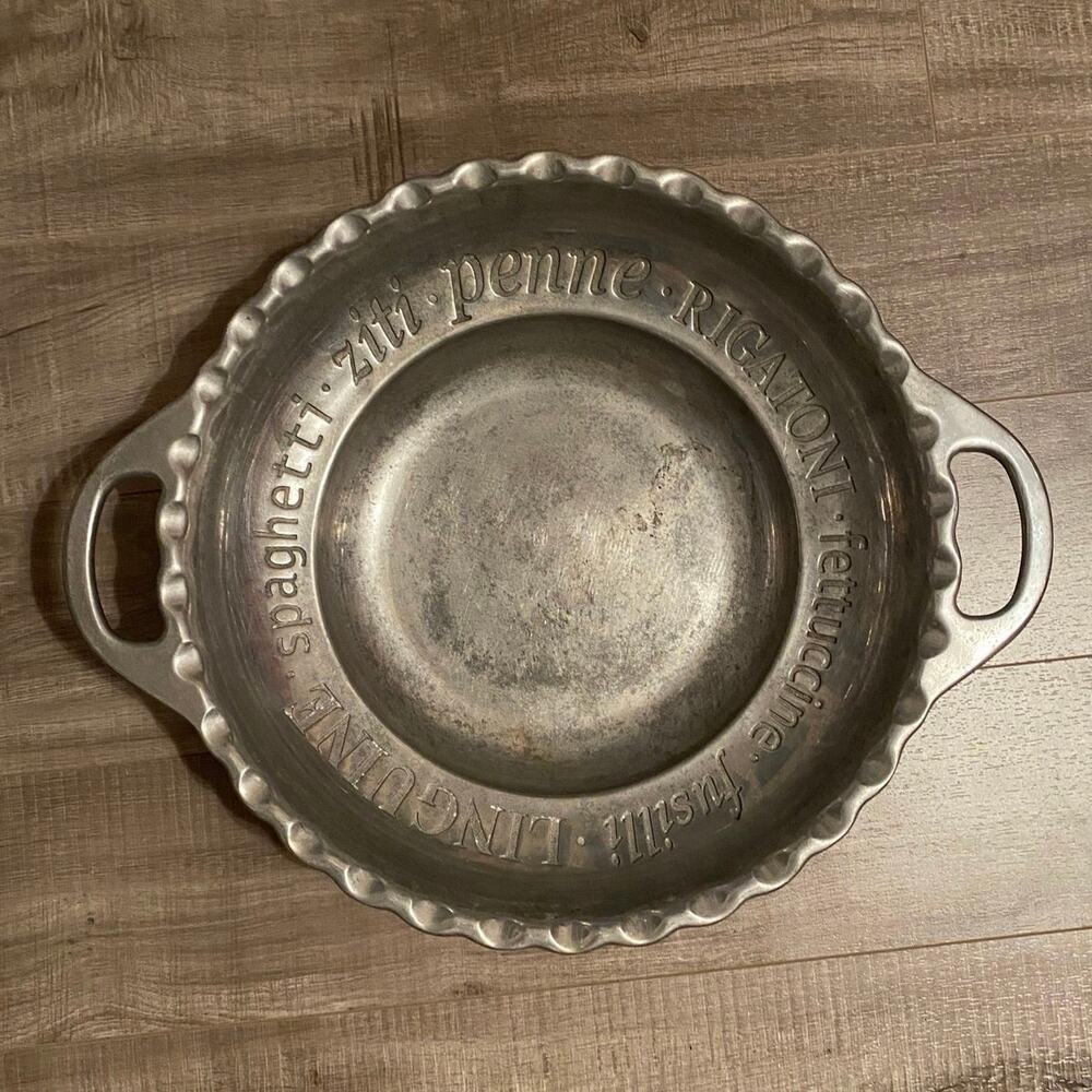 Vintage Lenox Butler’s Pantry Metal Pasta Bowl, Engraved Pasta Names, Handle